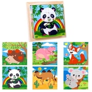 GZHLWRCV 2026 Year Montessori Wooden Puzzles for Kids 3+,6 Puzzle Scenes Combined with a Tray(16Block Set)