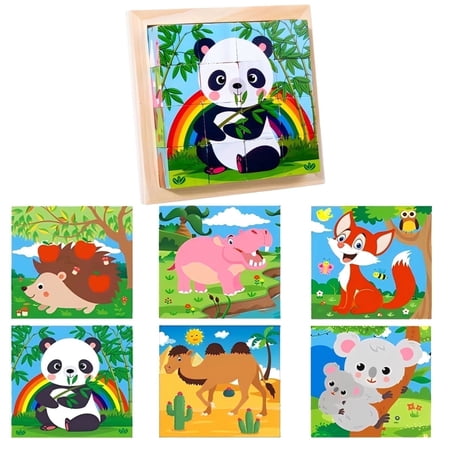 GZHLWRCV 2026 Year Montessori Wooden Puzzles for Kids 3+,6 Puzzle Scenes Combined with a Tray(16Block Set)