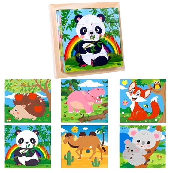 GZHLWRCV 2026 Year Montessori Wooden Puzzles for Kids 3+,6 Puzzle Scenes Combined with a Tray(16Block Set)