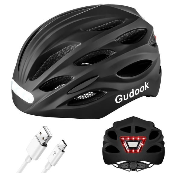 GUDOOK Bike Helmet Adult Bike Helmets for Men/Women: USB Rechargeable LED Front and Rear Lights for Cycling Urban Commuter Skateboard