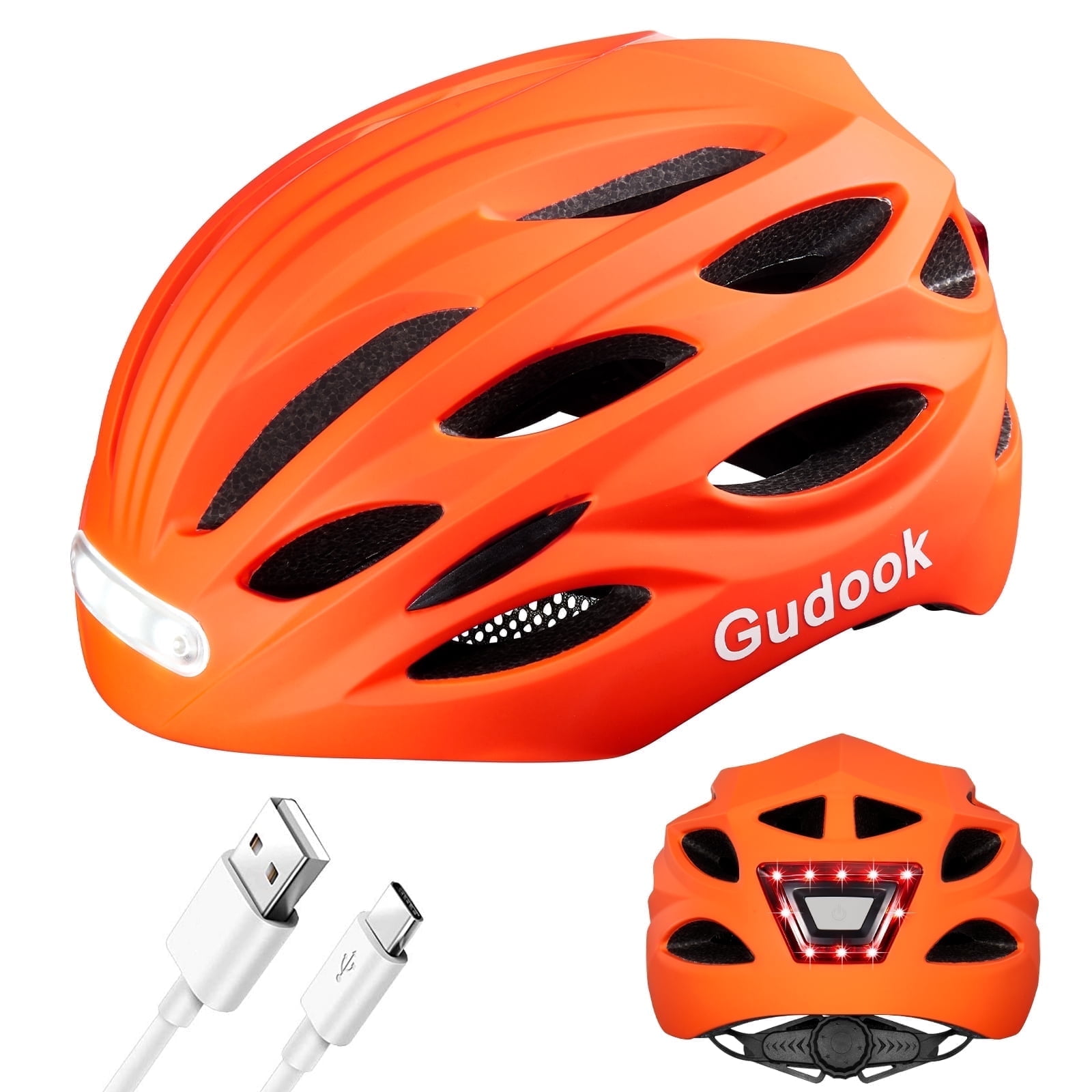 GUDOOK Bike Helmet Adult Bike Helmets for Men/Women:  USB Rechargeable LED Front and Rear Lights for Cycling Urban Commuter Skateboard