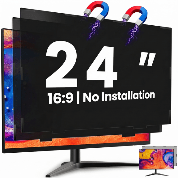 GUDTEKE 24 Inch Magnetic Computer Privacy Screen, 16:9 Anti-Glare Anti-Blue Light Monitor Privacy Shield, Removable Anti-Spy Screen Protector for Desktop Monitor,1 pack