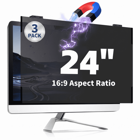 GUEDETE Magnetic 24 Inch Privacy Screen Filter for 16:9 Widescreen Monitor - Removable Anti Glare & Blue Light Protector,3 Pack
