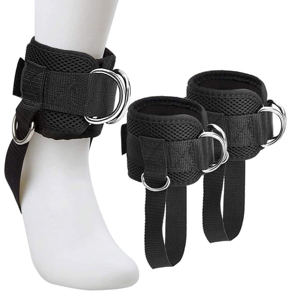 GUENG 1 Pair Adjustable Ankle Straps for Cable Machine, Padded D-Ring Ankle Cuffs with Foot Strap for Glute Leg Workout