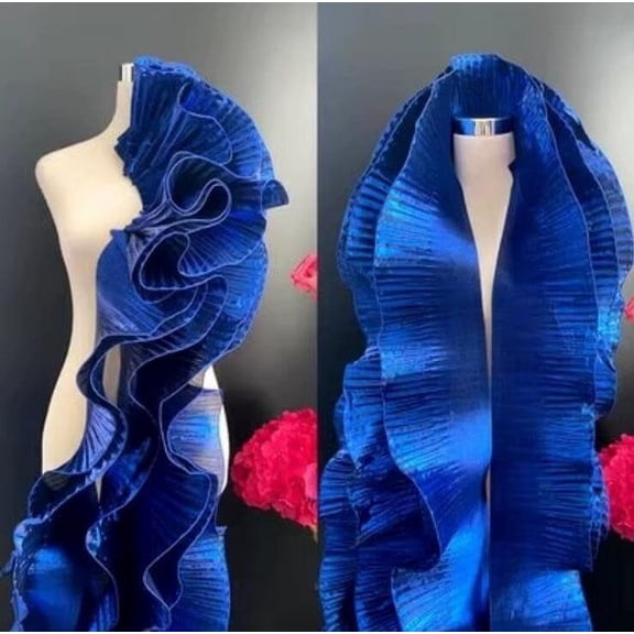 GUENG 11 Yards Royal Blue Pleated Ruffle Organza Trim, 6 Inch Wide Shiny Tulle Lace for Dress Sewing Wedding DIY Crafts