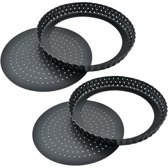 GUENG 2 Pack 8 Inch Non-Stick Tart Pans, Perforated Carbon Steel Pie Tins with Removable Bottom for Quiche Pizza Baking