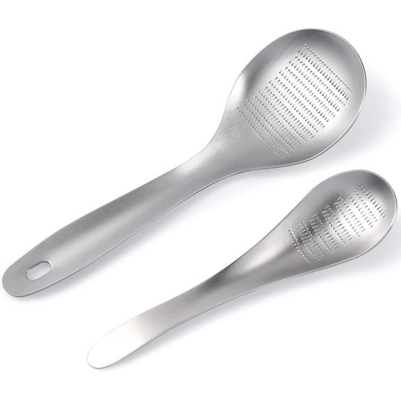 GUENG 2 Pack Stainless Steel Garlic Grater Spoons, Multifunctional Manual Ginger Zester Tool for Fruits Root Vegetables