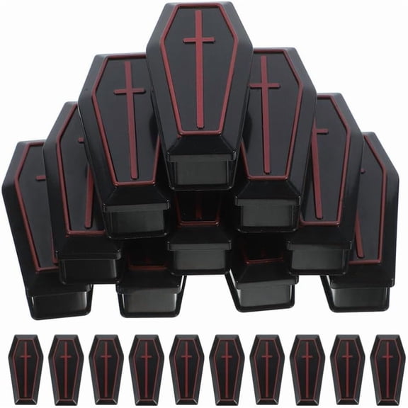 GUENG 20 Pack Mini Plastic Coffin Boxes with Lids, Spooky Cross Pattern Mini Coffin Containers for Halloween Party Favors Prank Decor