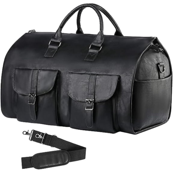 GUENG 23" Convertible Duffle Garment Bag, PU Leather Weekender Travel Bag with Shoe Compartment