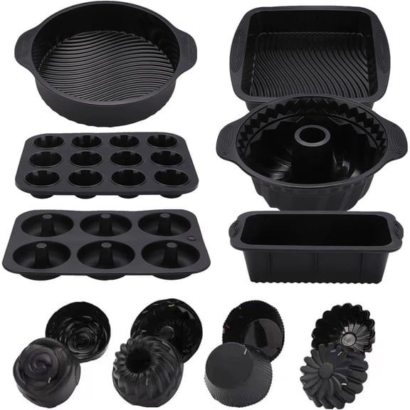 GUENG 30 Pcs Food Grade Silicone Baking Set, Non-Stick Bakeware Molds for Cake Donut Muffin Toast Cupcake Pizza