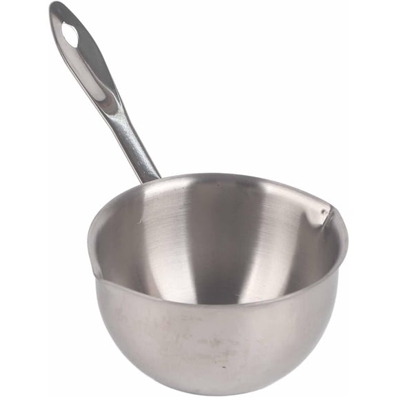 GUENG 300ML Stainless Steel Mini Butter Warmer Pot, Long Cool Handle Small Saucepan with Dual Pour Spouts, Compatible with Induction Gas Electric Stoves