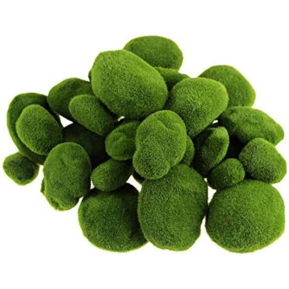 GUENG 40-Piece Artificial Moss Rocks, Faux Green Moss Covered Stones for Decor, 3 Sizes