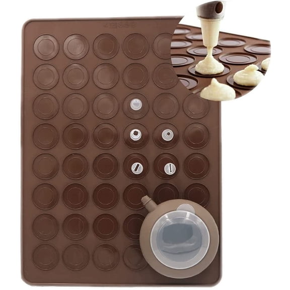 GUENG 48-Cavity Silicone Macaron Baking Mat Kit, Non-Stick Macaron Mold with Decorating Piping Pot & 5 Icing Nozzles
