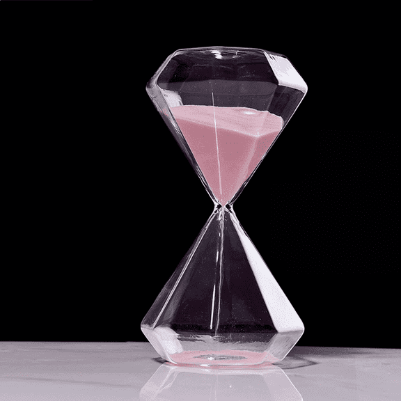GUENG 5 Minute Diamond Shaped Glass Hourglass Timer, Sand Clock Sandglass for Kids, Kitchen, Classroom, Home Office Decor & Time Management Gift(Pink)