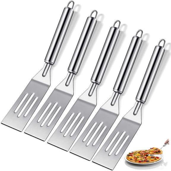 GUENG 5-Pack Mini Stainless Steel Spatulas, Solid Blade Turner Set for Baking & Cooking