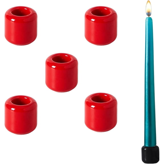 GUENG 5Pcs Ceramic Taper Candle Holders, Small Pillar Candle Sticks for Holidays, Weddings & Parties(Red)