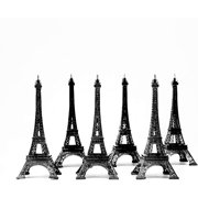 GUENG 7 Inch 18cm Black Metal Eiffel Tower Statue Figurine, Table Decor Replica Centerpiece, Pack of 6