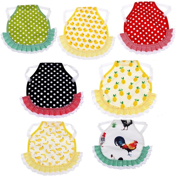 GUENG 7 Pack Chicken Aprons for Hens, Adjustable Elastic Hen Back Protector, Printed Poultry Saddle Clothes for Hen Wound & Feather Protection