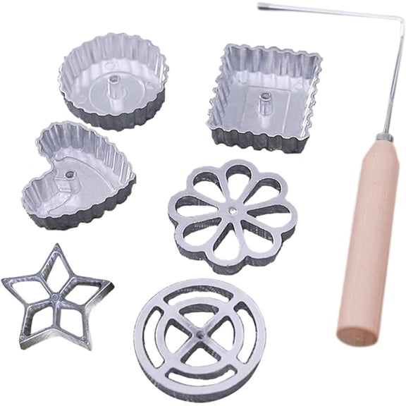 GUENG 7-Piece Bunuelos Mold Set, Aluminum Alloy Rosette Iron Set with Wooden Handle, DIY Fried Snack Molds