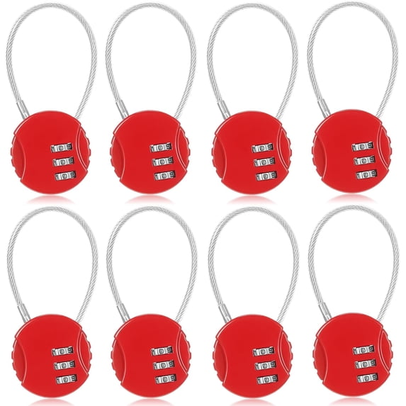 GUENG 8-Pack Combination Cable Locks, Resettable Wire Locks for Luggage, Lockers & Backpacks(Red)