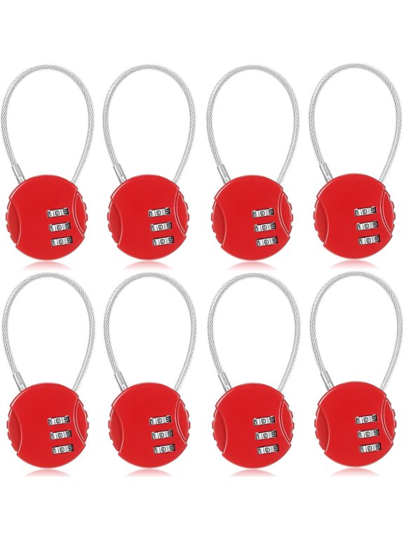 8-Pack Combination Cable Locks, Resettable Wire Locks for Luggage, Lockers & Backpacks(Red)
