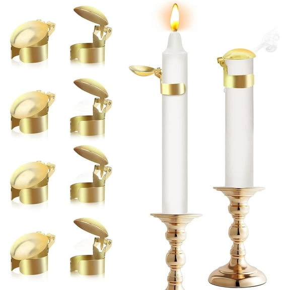 GUENG 8-Piece Automatic Candle Extinguisher Ring Set, Gold Wick Snuffer Kit with Storage Box(Gold)