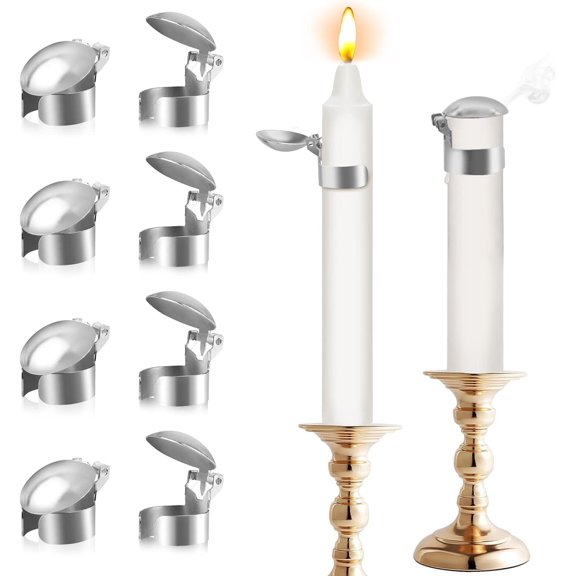 GUENG 8-Piece Automatic Candle Extinguisher Ring Set, Gold Wick Snuffer Kit with Storage Box(Silver)