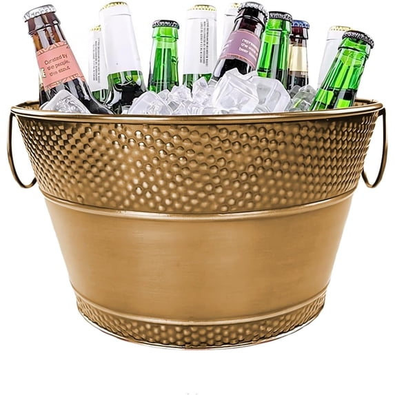 GUENG 8L Galvanized Metal Ice Bucket, Beverage Tub for Parties, Picnics, Camping(Gold)