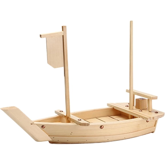 GUENG Bamboo Sushi Boat Serving Tray, Wooden Boat Seafood Display Plate, Dry Ice Smoke Sashimi Platter for Restaurant & Home Party(Bamboo, 50cm/19.68in)