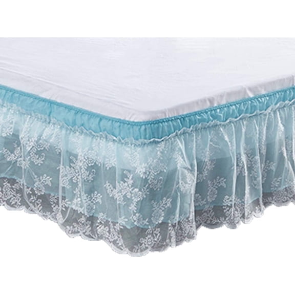 GUENG Elegant Lace Mesh Ruffled Wrap-Around Bed Skirt, 15.7 Inch Drop Dust Ruffle Bed Skirt