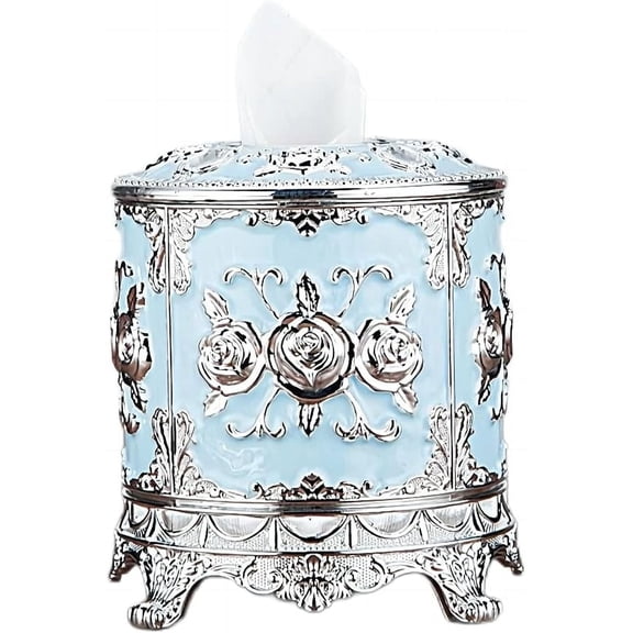 GUENG Embossed Rose Rhinestone Cylindrical Tissue Box Cover, Luxury Round Napkin Dispenser for Bathroom Bedroom Car Hotel