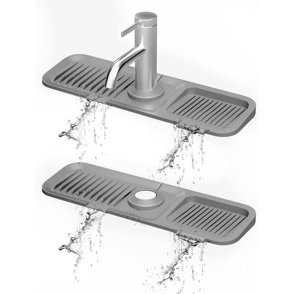 GUENG Extra Large Silicone Faucet Drying Mat, Sloped Drain Sink Splash Guard Cuttable Mat for Kitchen Bathroom 17.7"x5.5" (Dark Gray)