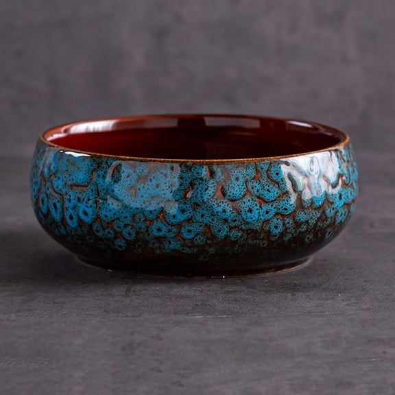 GUENG Flow Glaze Wide Ceramic Planter Bowl, No Drain Hole Hydroponic Pot for Succulent Water Lily Narcissus, Indoor Outdoor Decor Plant Basin