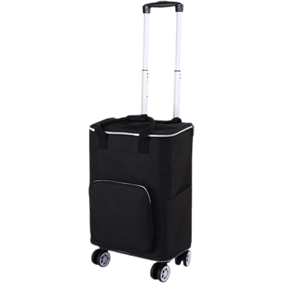 GUENG Foldable Shopping Cart with Insulated Cooler Bag, 4-Wheel Grocery Cart with Adjustable Handle(Black)