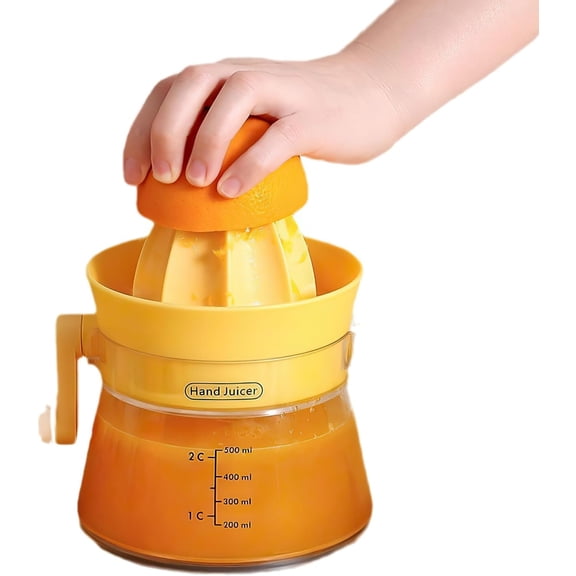 GUENG Handheld Manual Citrus Juicer, 500ml Capacity Lemon Lime Squeezer with Strainer, Measuring Marks & Drip-Free Pour Spout, Orange