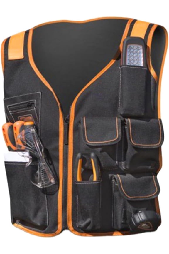 Multi-Pocket Oxford Tool Work Vest, Lightweight Adjustable Utility Vest with Large Storage Pouches for Carpenter Electrician Repair Work