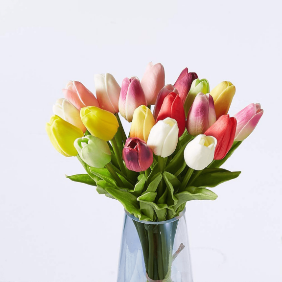 GUENG Multicolor Artificial Tulips, 20 Pcs PU Faux Fake Tulip Flowers, Decorative Fake Flowers for Wedding, Home, Party & Office Decor
