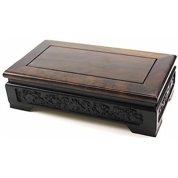 GUENG Rectangular Rosewood Display Pedestal, Oriental Hand Carved Solid Wood Decor Stand for Vase Collectibles Buddha Statues