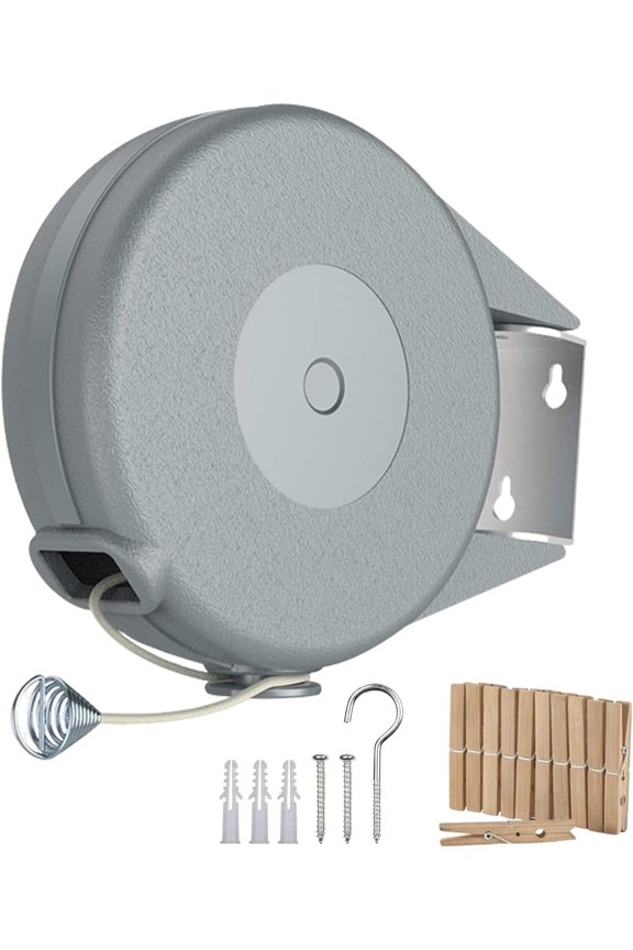 Retractable Clothesline, Heavy Duty Wall Mount Laundry Line Holds 30Lbs, Indoor Outdoor PVC Drying Rope with Clothespins (49Feet)