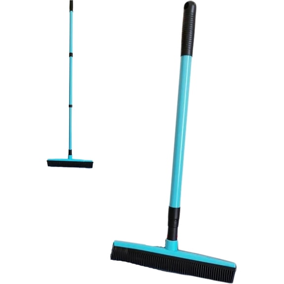 GUENG Rubber Broom with 47" Adjustable Handle, Carpet Rake for Pet Hair Removal(Blue)