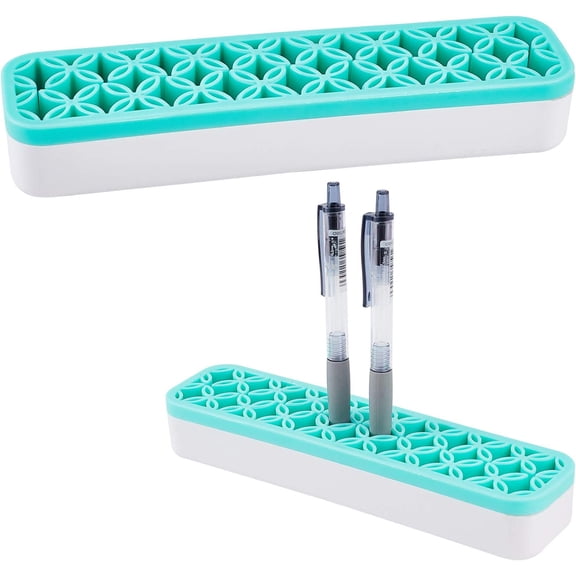 GUENG Silicone Desk Organizer, Multi-Slot Makeup Brush & Craft Pen Storage Holder, Washable Desktop Tool Storage Box for Sewing Nail Art Painting Supplies(Green)