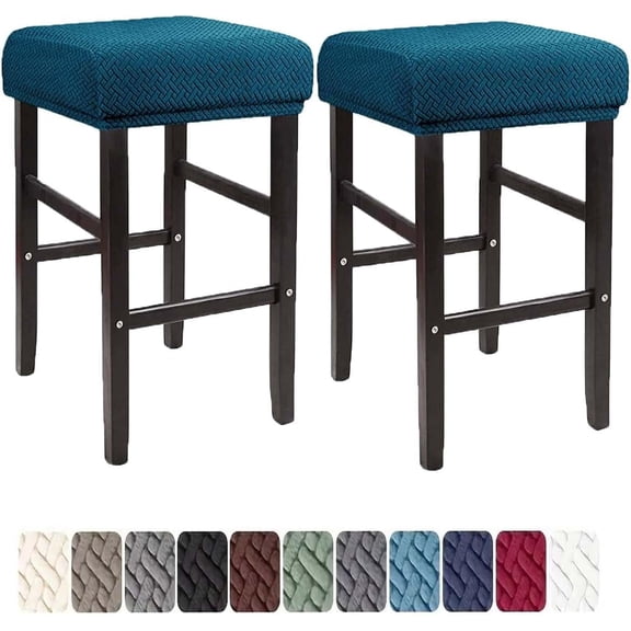 GUENG Stretch Bar Stool Covers, Rectangle Saddle Seat Slipcovers, Washable,Dark Cyan,2pcs