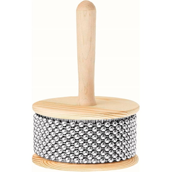 GUENG Wooden Hand Cabasa Percussion Instrument, Metal Bead Hand Shaker for Music Teaching & Performance, 5.31 Inch