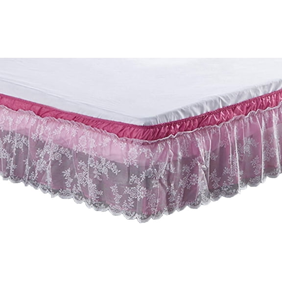 GUENG Wrap-Around Lace Bed Skirt, Ruffled Dust Ruffle with Elastic Band for Twin/Full/Queen/King Beds