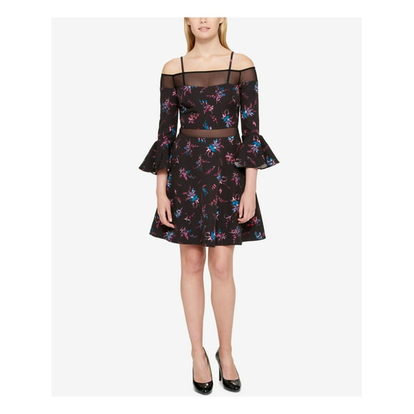 GUESS $118 Womens New 1076 Black Floral Sheer Bodice & Neck Line Dress 2 B+B