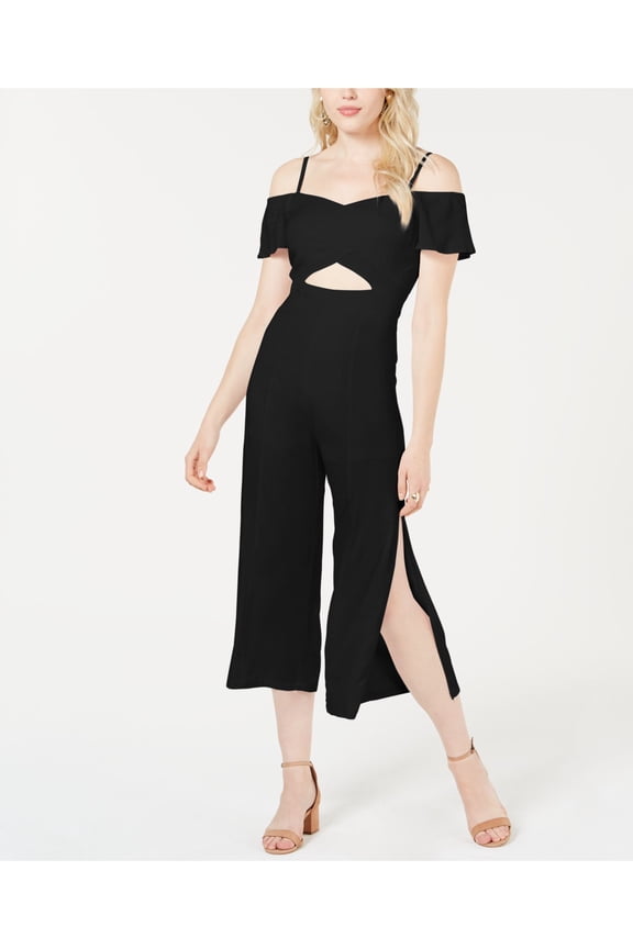 $128 Womens New Black Cropped Wide Leg Cut Out Jumpsuit 6 B+B
