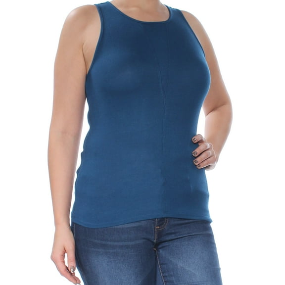 GUESS $34 Womens New 1201 Blue Jewel Neck Sleeveless Casual Top L B+B