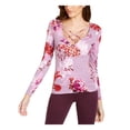 thumbnail image 1 of GUESS $49 Womens New Purple Floral Crisscross Neckline Long Sleeve Top XL B+B, 1 of 3