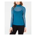 thumbnail image 1 of GUESS $59 Womens New 1072 Blue Mock Neck Sheer Long Sleeve Top S B+B, 1 of 2