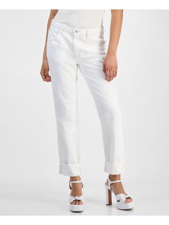 Celia Boyfriend High-Rise Cuffed-Hem Jeans Women's 31x30 White Sensation